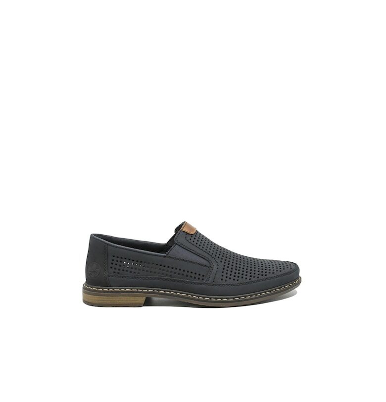 Тъмносини ежедневни обувки  от естествена кожа с перфорации RIK13459-14 Rieker