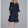 Тъмносиня миди рокля  с копчета - 3/4 ръкави - полиестер - Figl