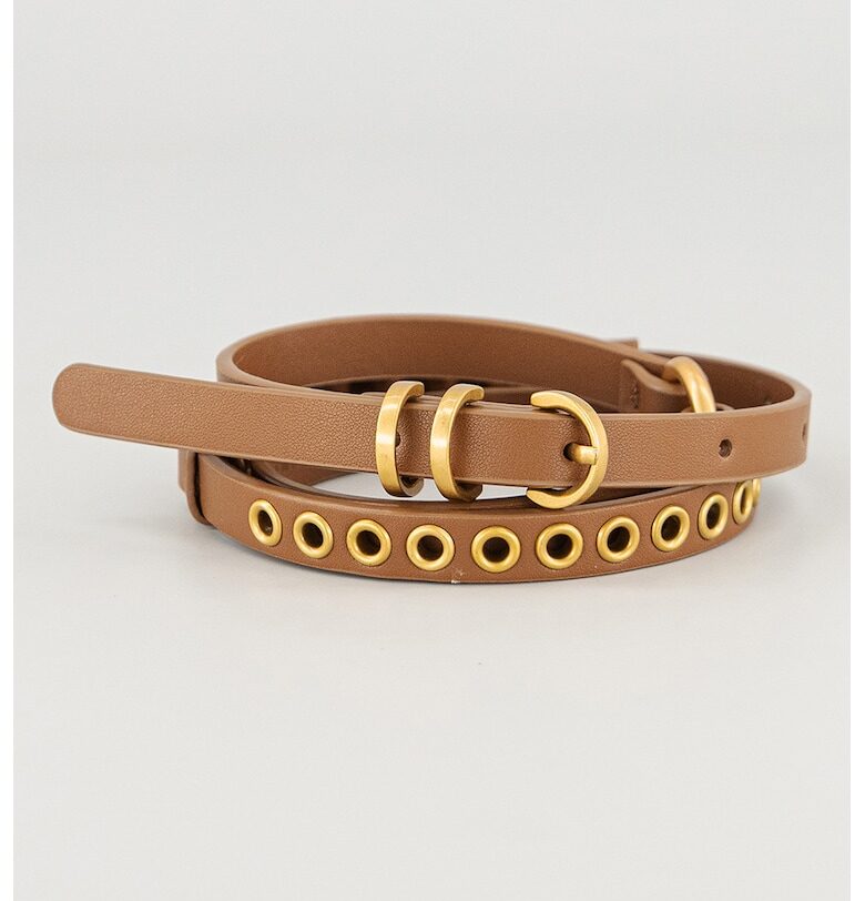 Тънък кожен колан с метални детайли Pinko