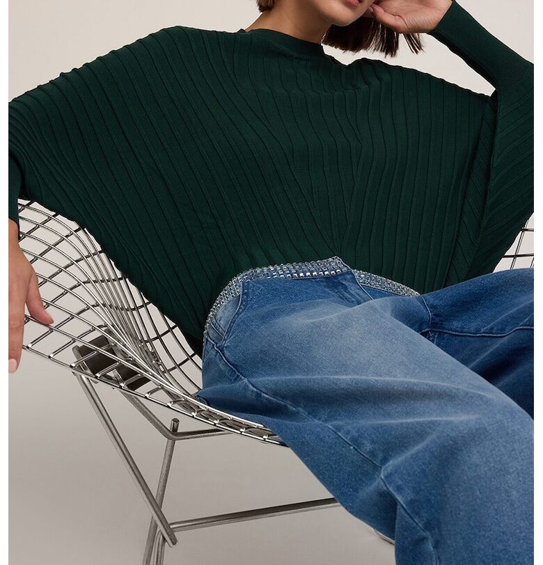 Уголемен пуловер с рипс - Тъмнозелен Motivi