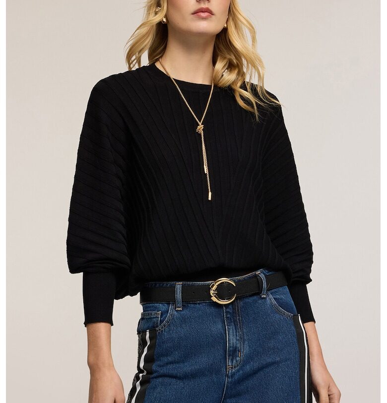 Уголемен пуловер с рипс - Черен Motivi