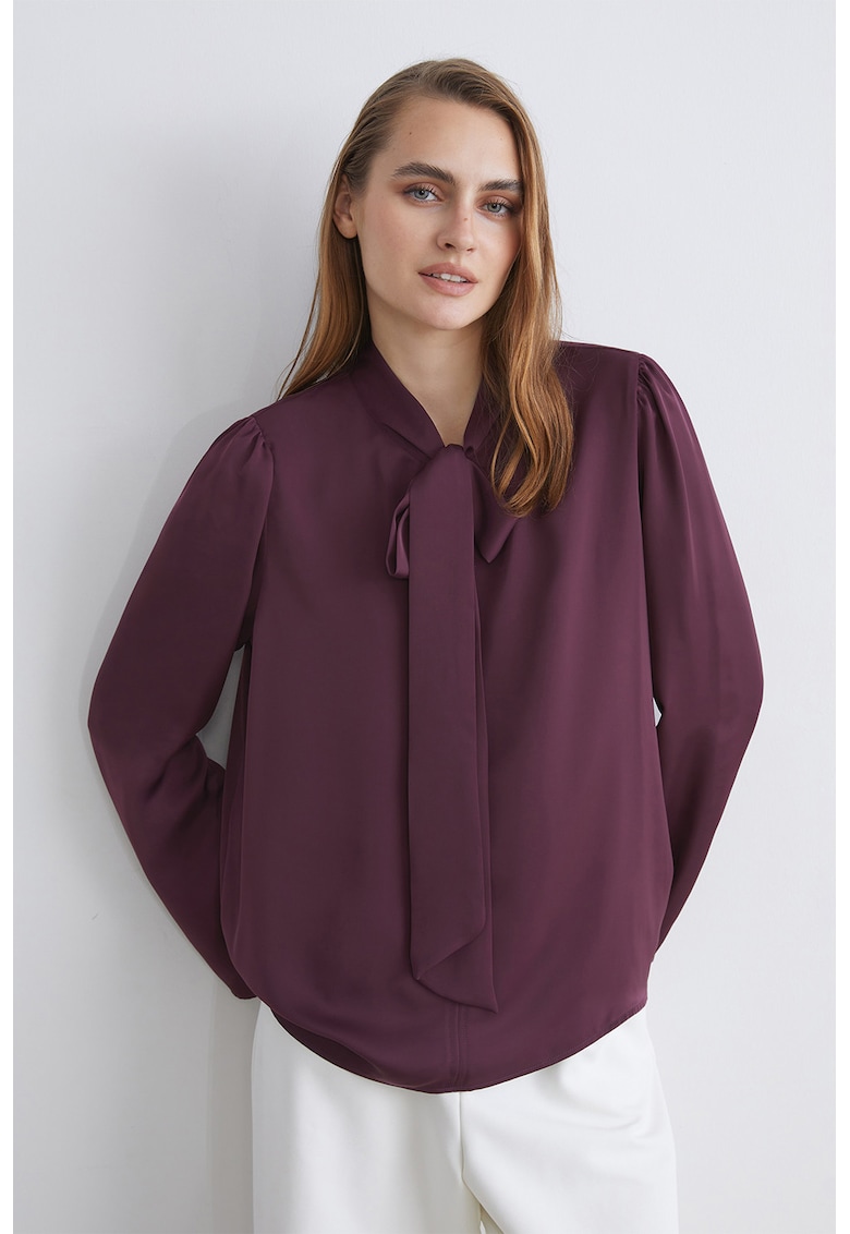 Уголемена блуза с панделка - Тъмновиолетов LC WAIKIKI