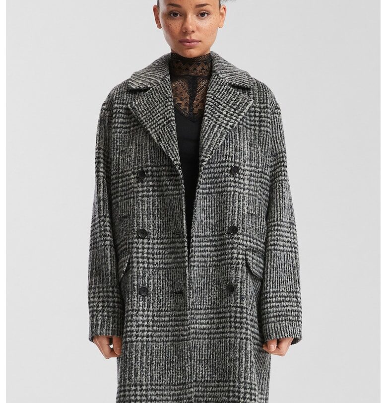 Уголемено карирано палто - Черен/Светло сив QS