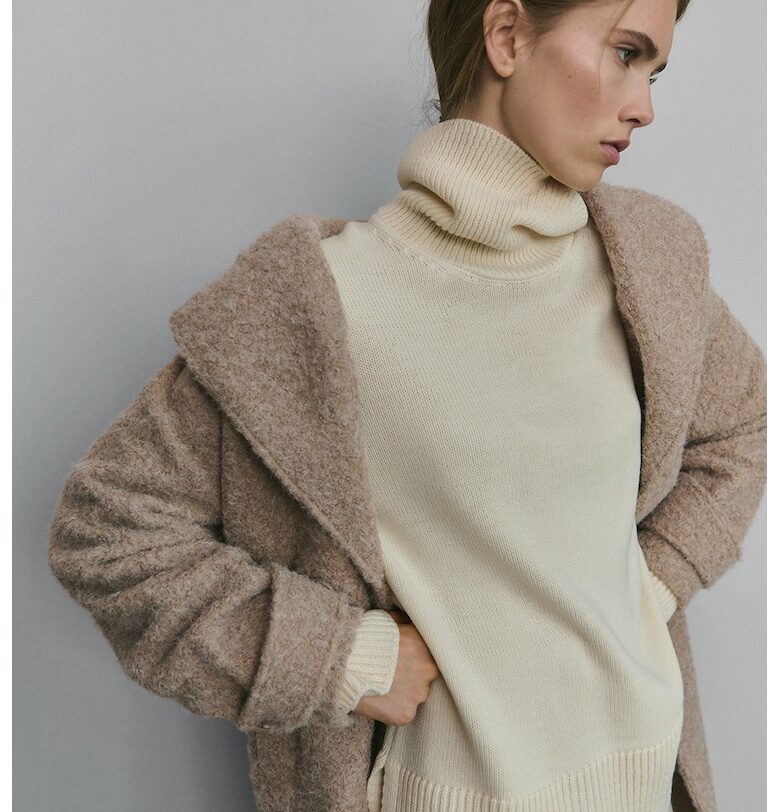 Уголемено палто с раздвоен ревер - Бял/Крем Mango