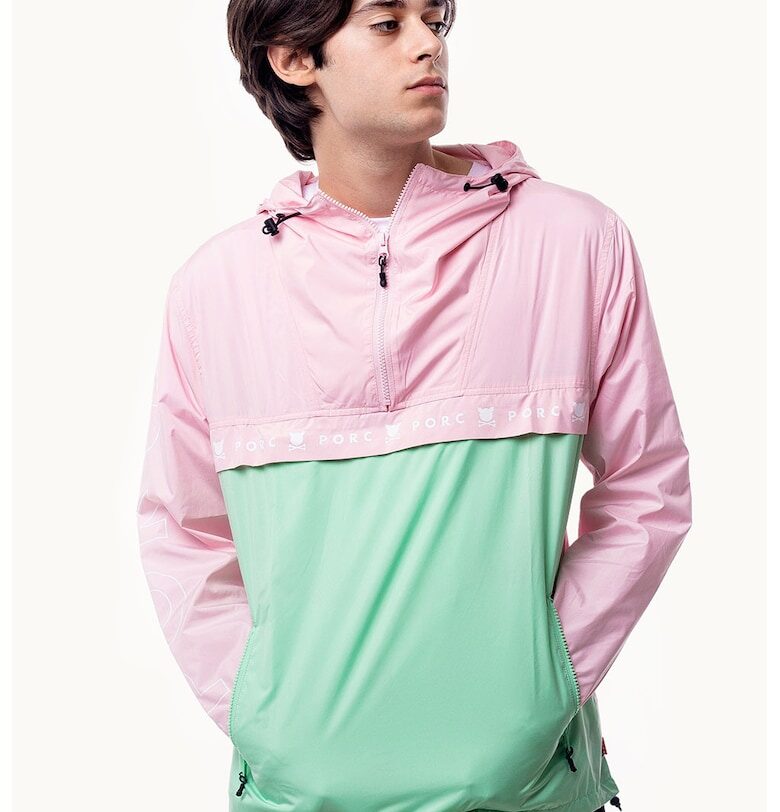 Унисекс олекотено яке Horizon с лого - Пастелнорозов/Ментово зелено PORC