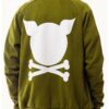 Унисекс суитшърт Crooked с лого и цип - Бял/Маслинено зелено PORC