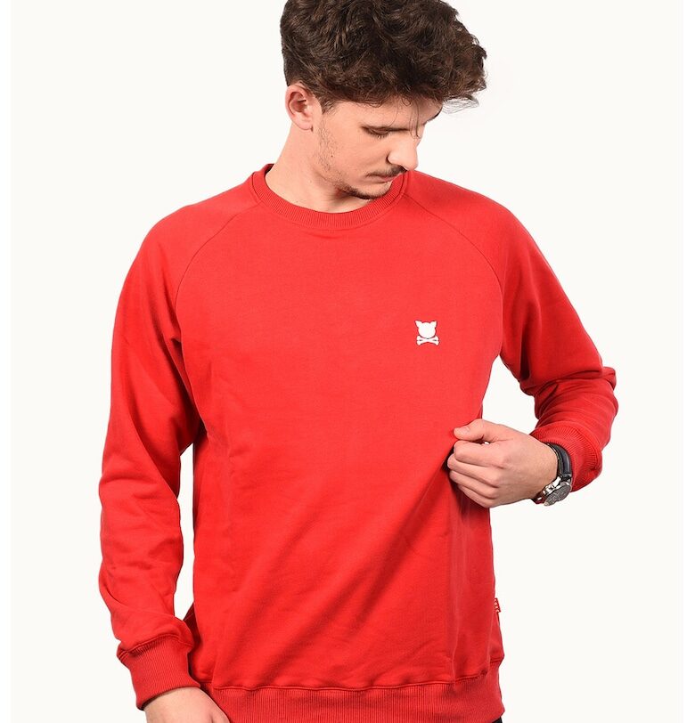 Унисекс суитшърт с реглан ръкави с лого - Червен PORC