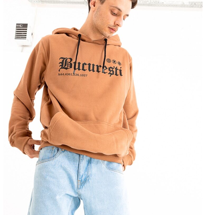 Унисекс худи с памук с надпис - Персийски портокал PORC