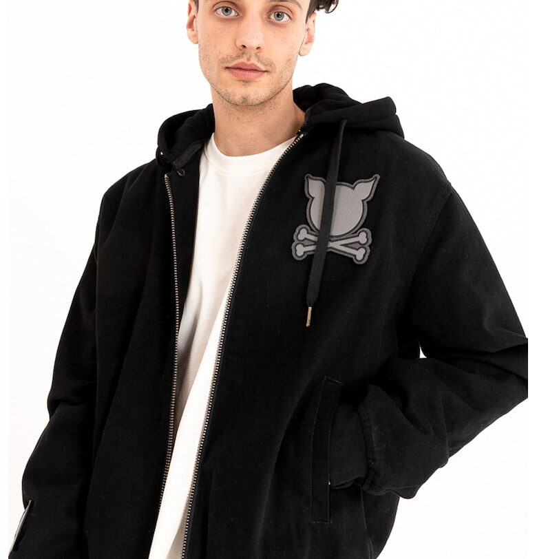 Унисекс яке бомбър с отделяща се качулка - Черен PORC
