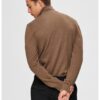 Фино плетен пуловер Berg с къс цип - Кафяв Selected Homme