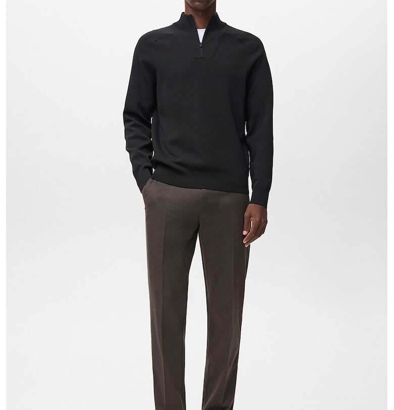 Фино плетен пуловер с къс цип - Tъмносив Mango