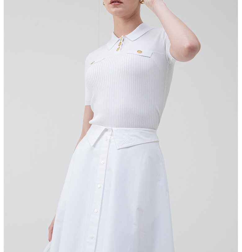 Фино плетена тениска с яка - Бял Karl Lagerfeld