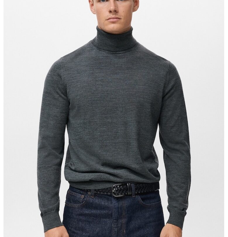 Фино плетено поло от вълна - Меланж тъмно сиво Mango