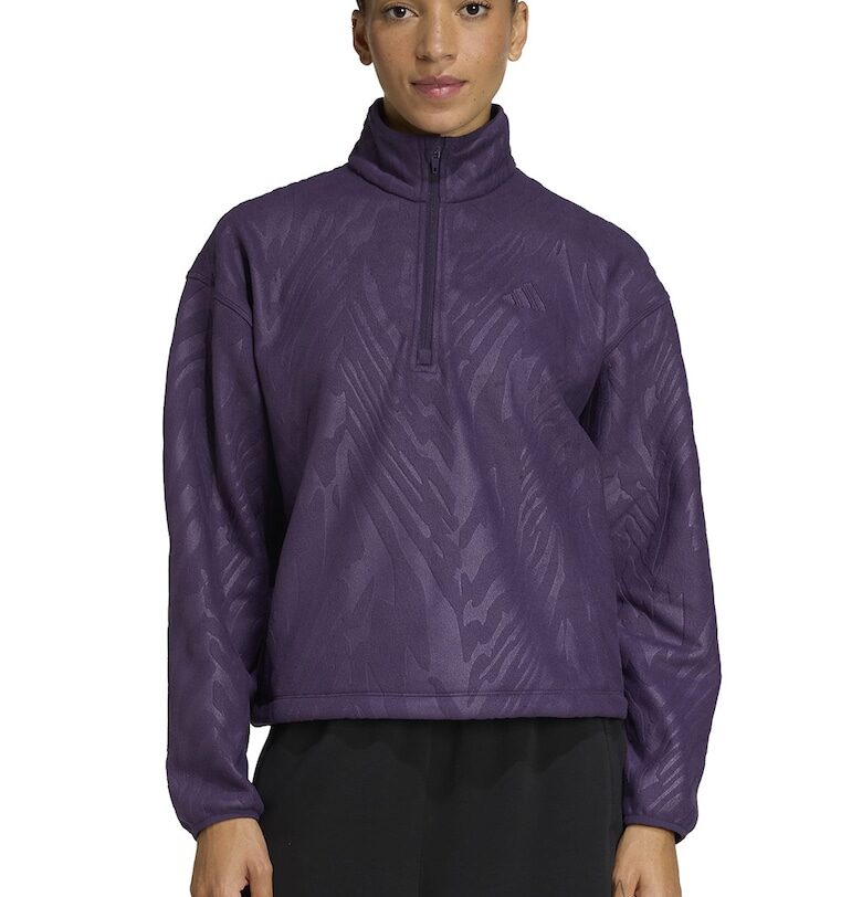 Фитнес блуза с десен и къс цип - Тъмно лилаво adidas Performance