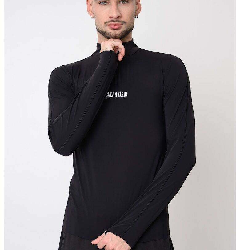 Фитнес блуза с къс цип и цепки за палците - Черен CALVIN KLEIN
