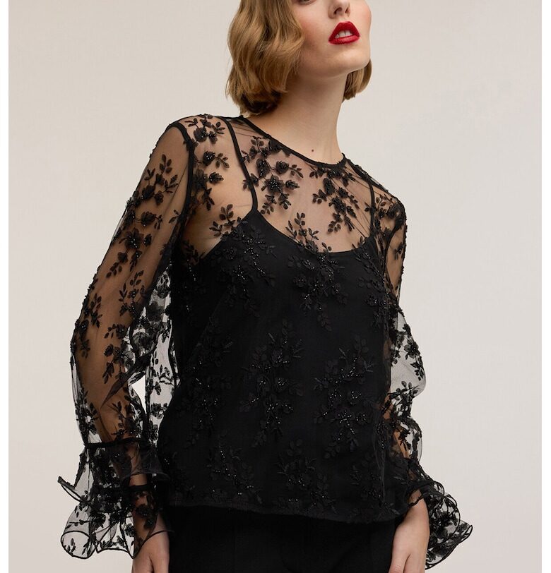 Флорална блуза с полупрозрачни панели - Черен Motivi