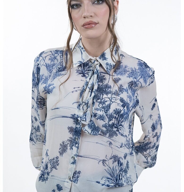 Флорална ефирна риза - Мръснобял/Тъмносин Maellie