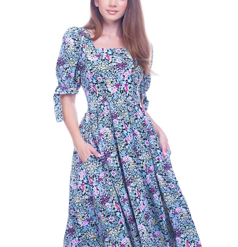 Флорална рокля с джобове встрани CAMISSI