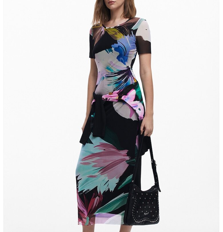 Флорална рокля с къси ръкави DESIGUAL