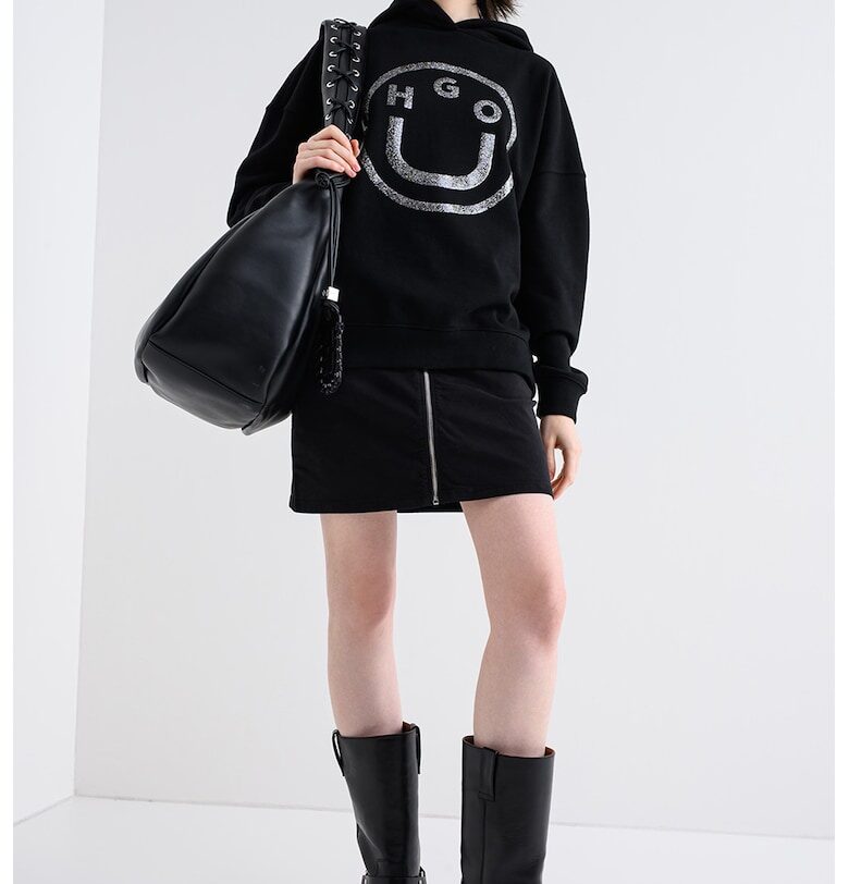 Худи Dolasa с паднали ръкави - Черен HUGO