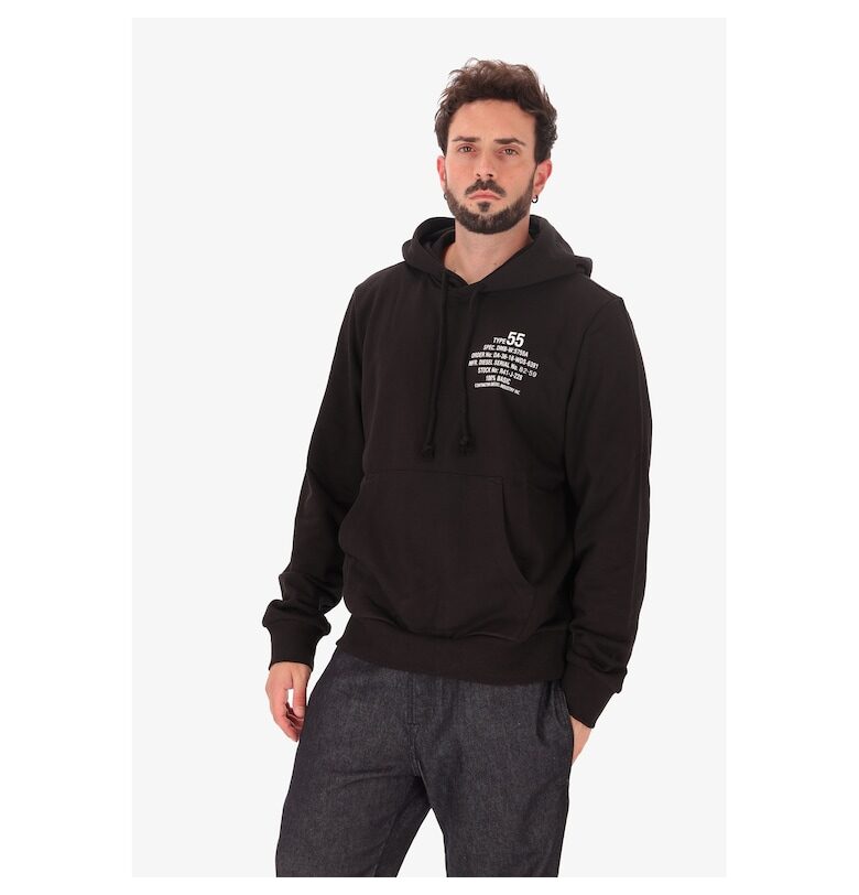 Худи с връзка с надпис и джоб кенгуру - Черен Diesel