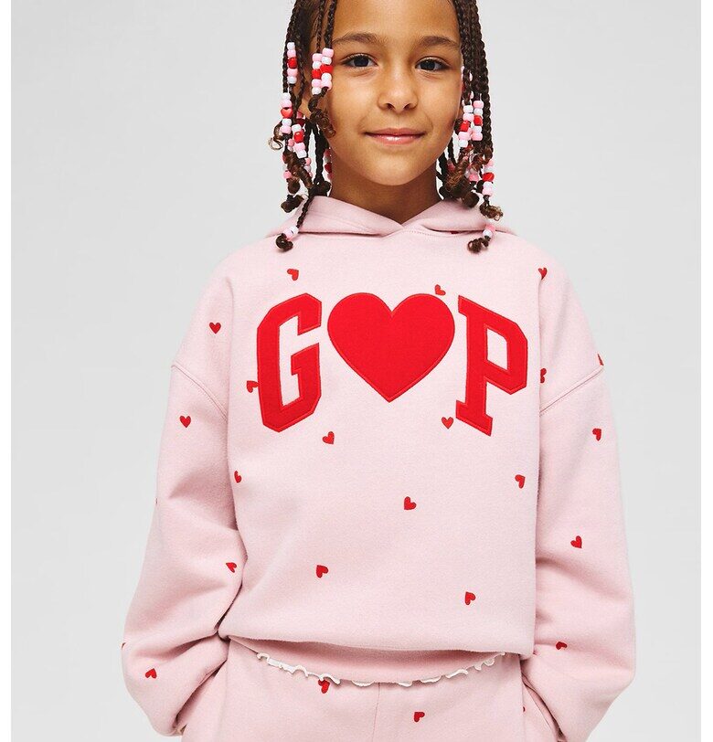 Худи с десен и лого - Червен/Бледо розово GAP