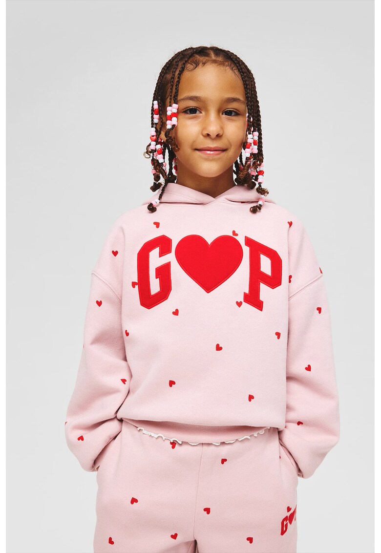 Худи с десен и лого - Червен/Бледо розово GAP