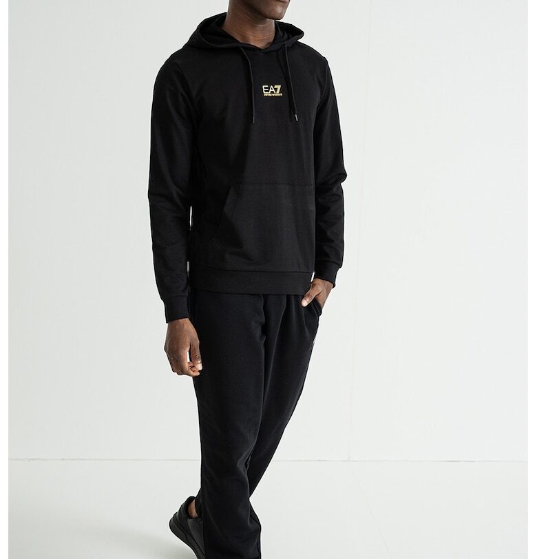 Худи с джоб кенгуру - Черен/Шафраново жълто EA7