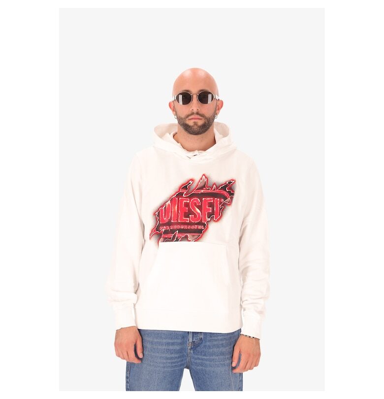 Худи с джоб кенгуру и лого - Бял Diesel