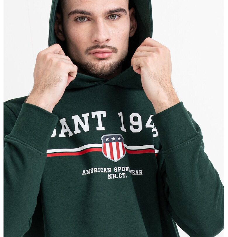 Худи с лого - Бял/Тъмнозелен Gant