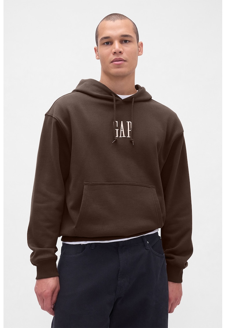 Худи с лого и джоб кенгуру - Бял/Тъмнокафяв GAP