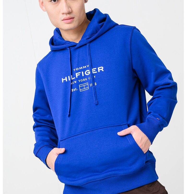 Худи с лого и джоб кенгуру - Кралско Синьо/Бял Tommy Hilfiger