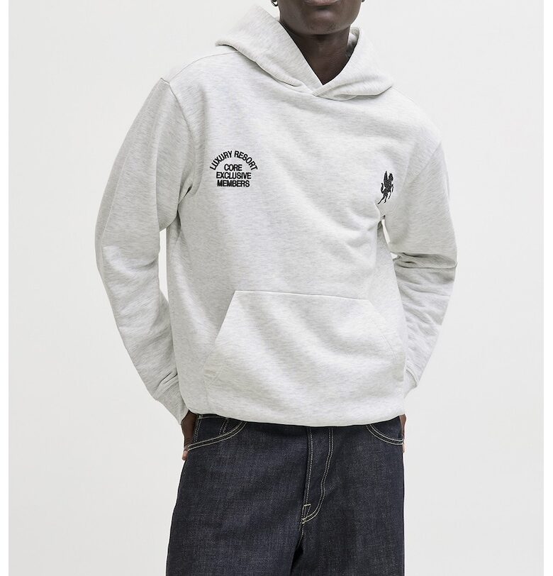 Худи с органичен памук с джоб кенгуру - Светлосив меланж Jack  Jones