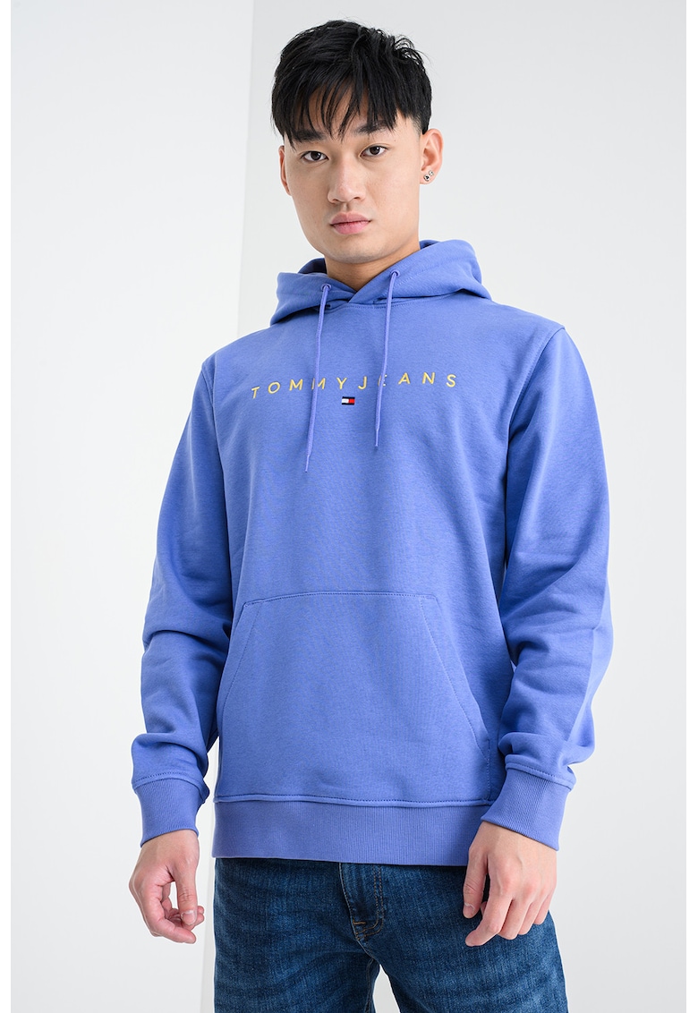 Худи с памук с бродирано лого - Пастелносин Tommy Jeans