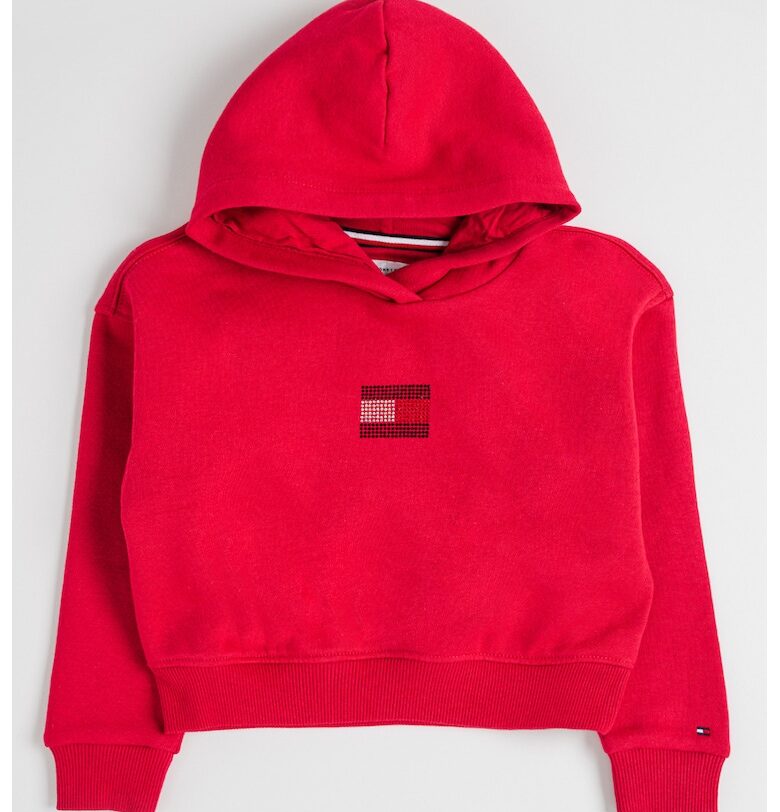 Худи с памук с декоративни камъни - Розово Tommy Hilfiger