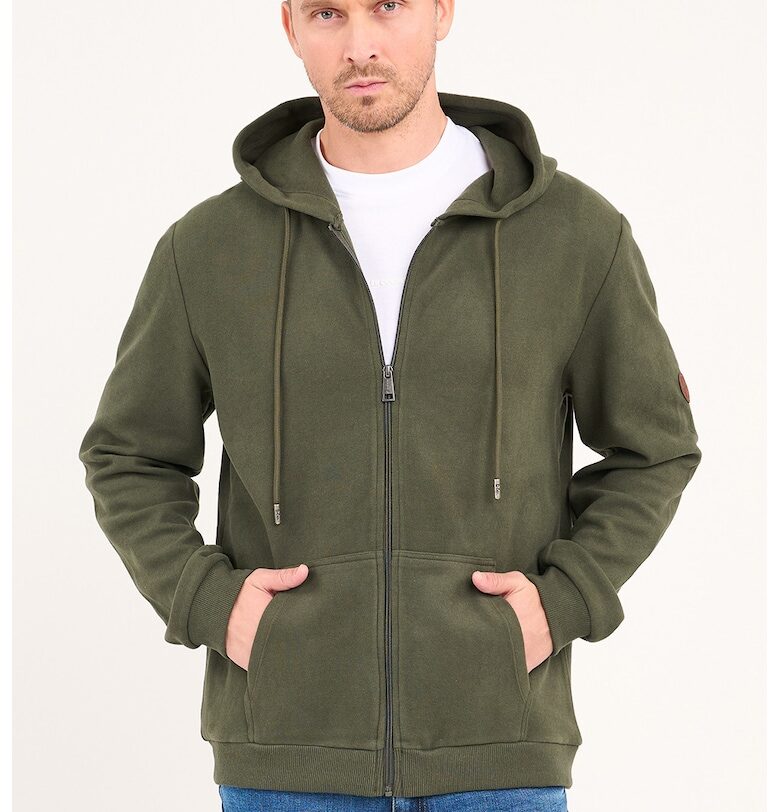 Худи с памук с цип - Каки Lee Cooper