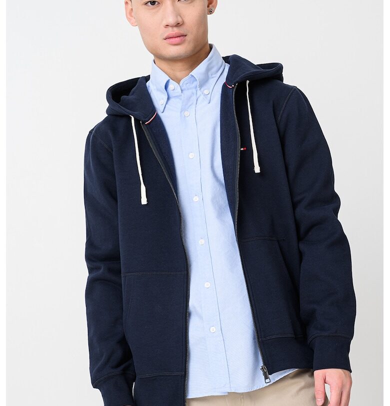 Худи с памук с цип - Ултрамарин синьо Tommy Hilfiger