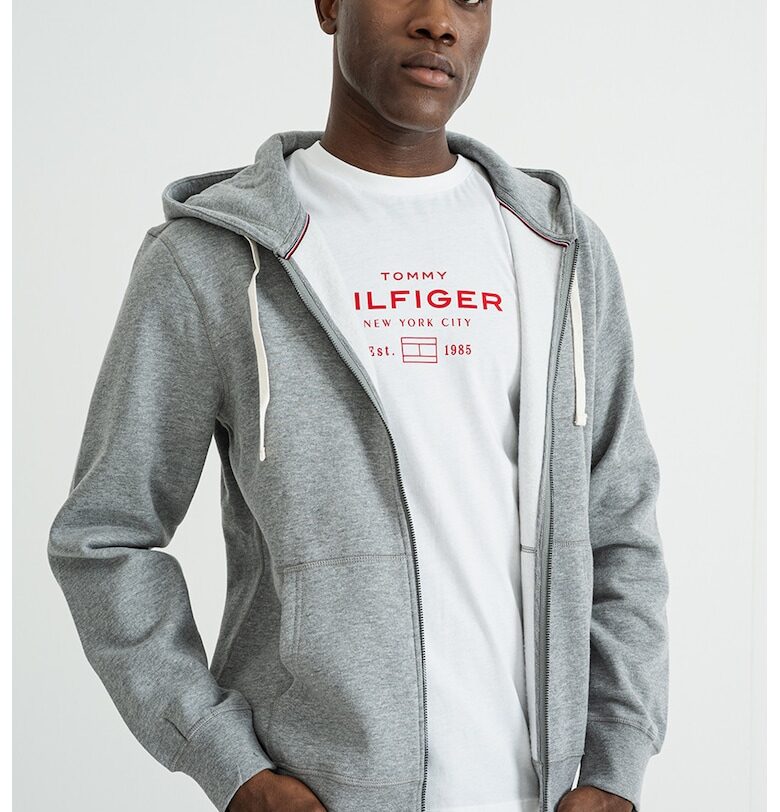 Худи с памук с цип - Меланж тъмно сиво Tommy Hilfiger