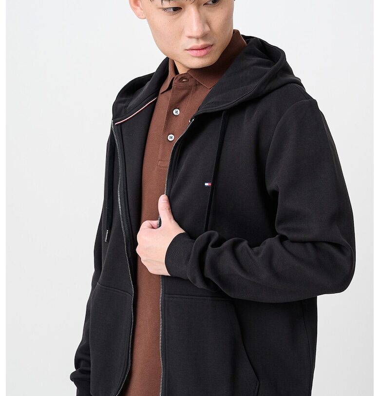 Худи с цип и лого - Избеляло черно Tommy Hilfiger