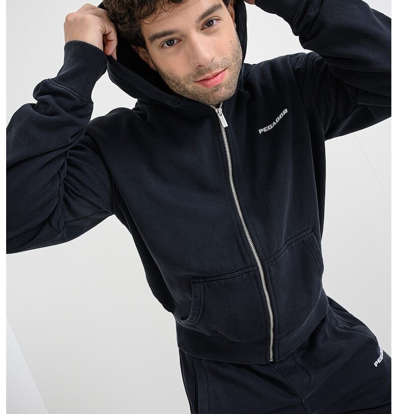 Худи с цип и паднали ръкави - Избеляло черно Pegador