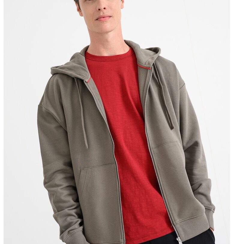 Худи с цип и скосени джобове - Сив HUGO