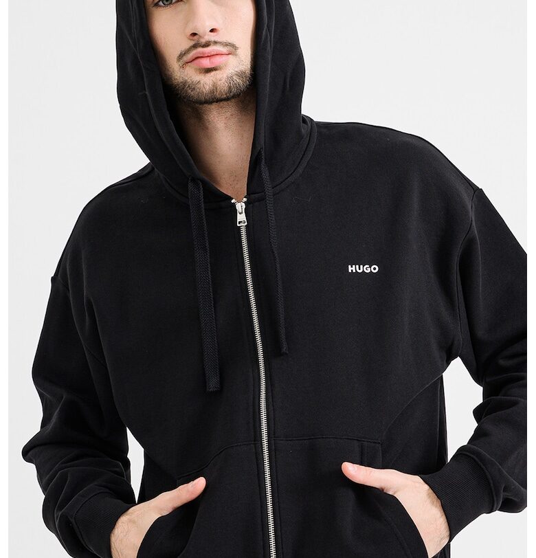 Худи с цип и скосени джобове - Черен HUGO