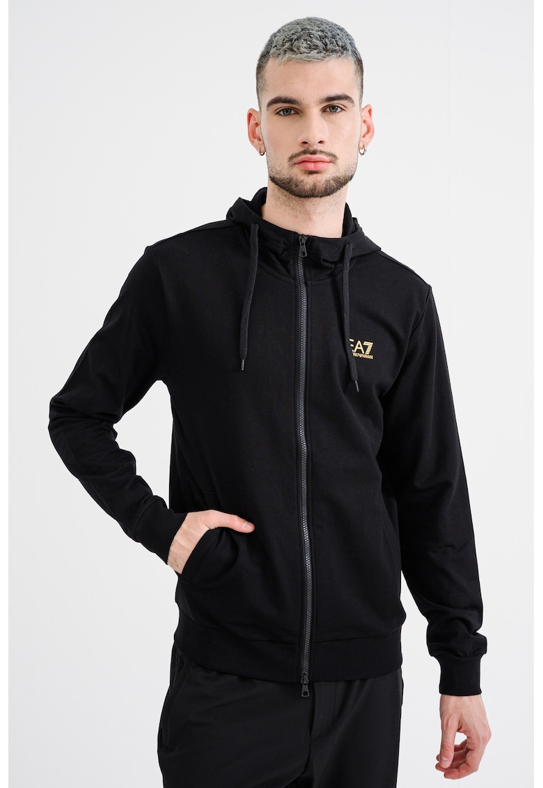 Худи с цип и странични джобове - Черен/Избеляло черно EA7