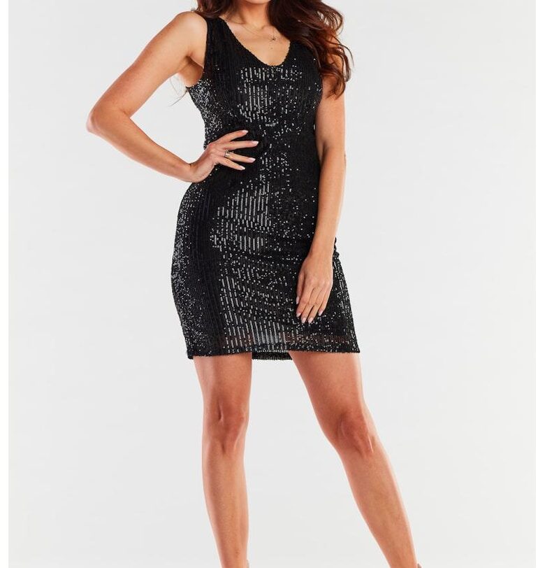 Черна Къса Рокля Без ръкави Елегантна Вталена A484 awama