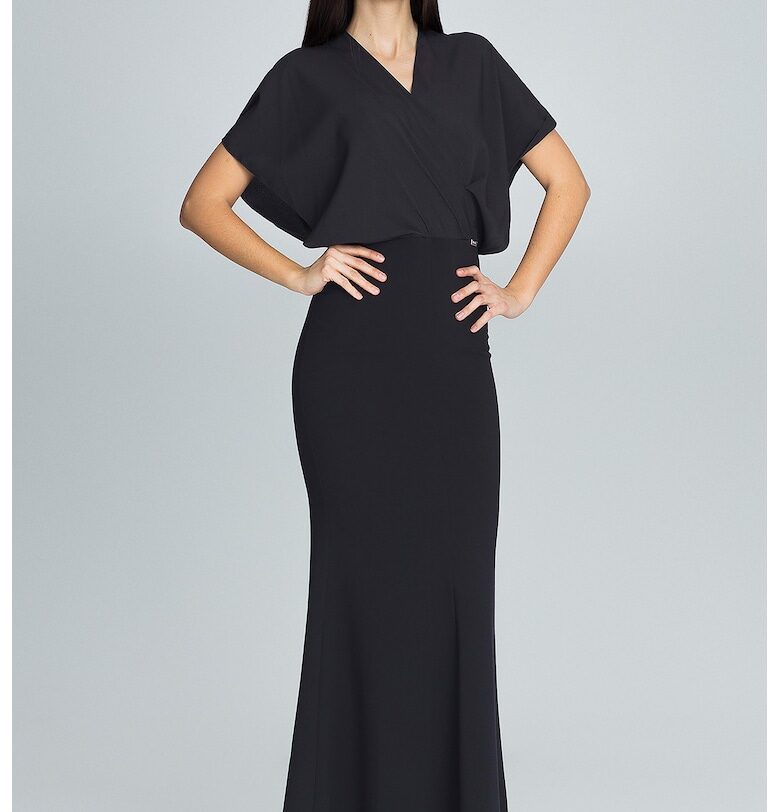 Черна макси рокля  M577 - елегантна - изработена от полиестер - за специални поводи - размер Figl