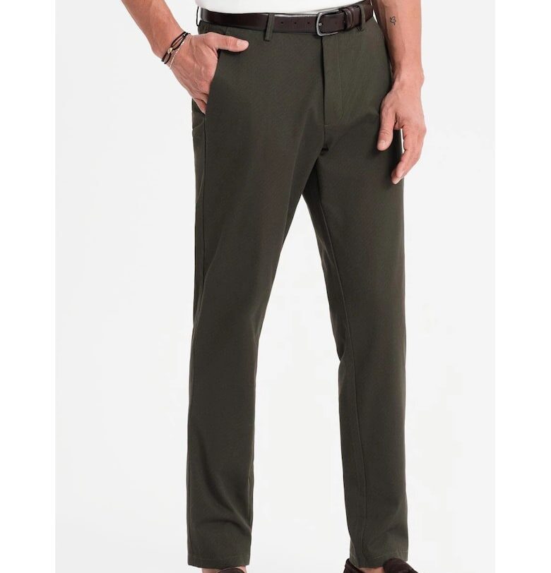 Чино панталон REGULAR FIT с нежна текстура  OM-PACP-0184 - Тъмнозелен OMBRE