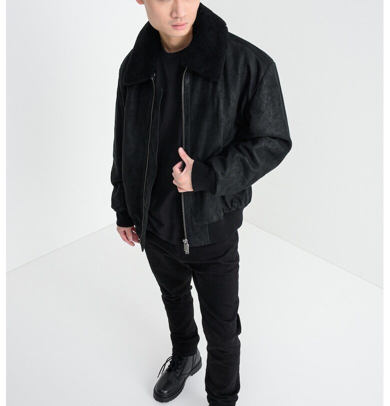 Шакет Jonier от набук с пух - Черен BOSS