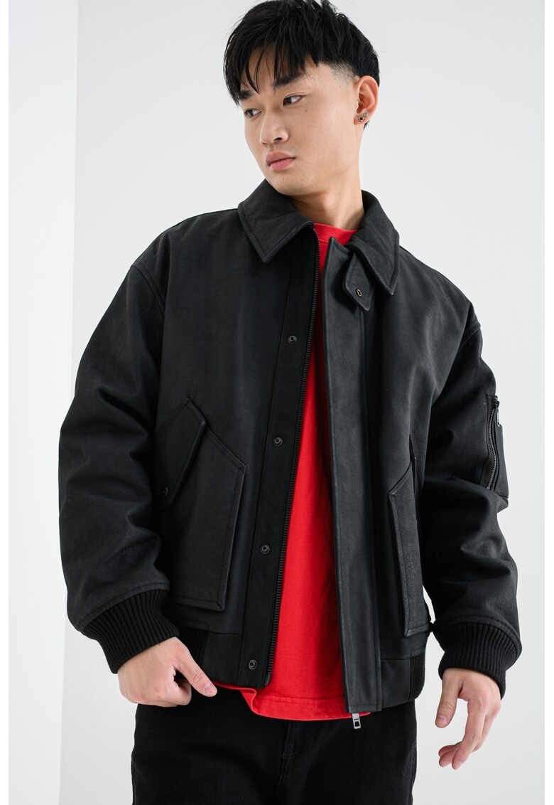 Шакет Lardin от набук с джобове - Черен HUGO