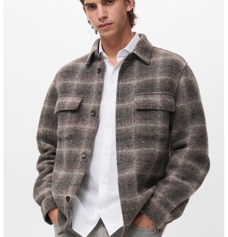 Шакет на каре с джобове на гърдите - Сиво-бежов Mango