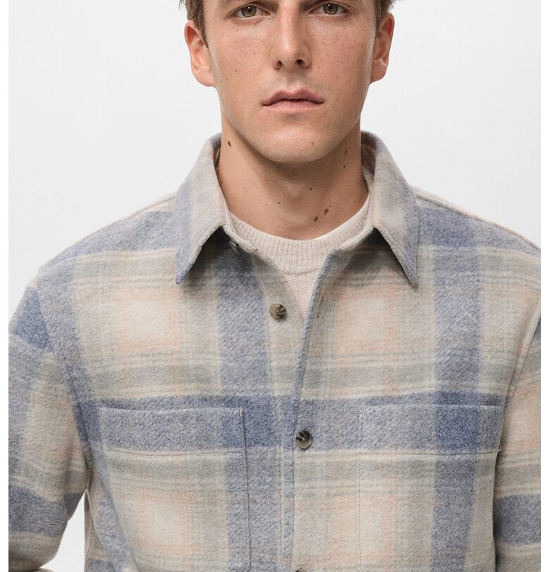 Шакет на каре с джобове на гърдите - Слонова кост/Прашно синьо Mango